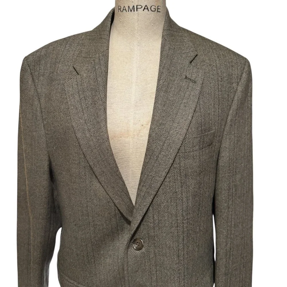Ralph Lauren Green Label 100% Virgin Wool Herringbone Blazer Mens 42R Brown Twee